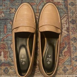 Beige faux croc loafers